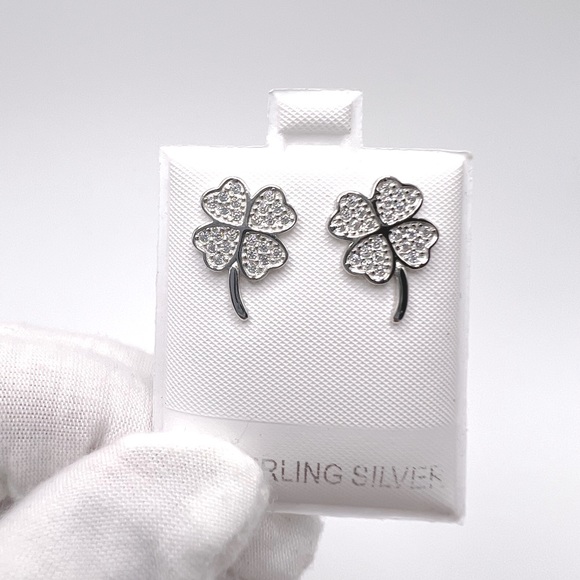 Sale $12 Firm! .925 Sterling 4 Leaf Clover Micro Pave Earrings - Picture 10 of 12